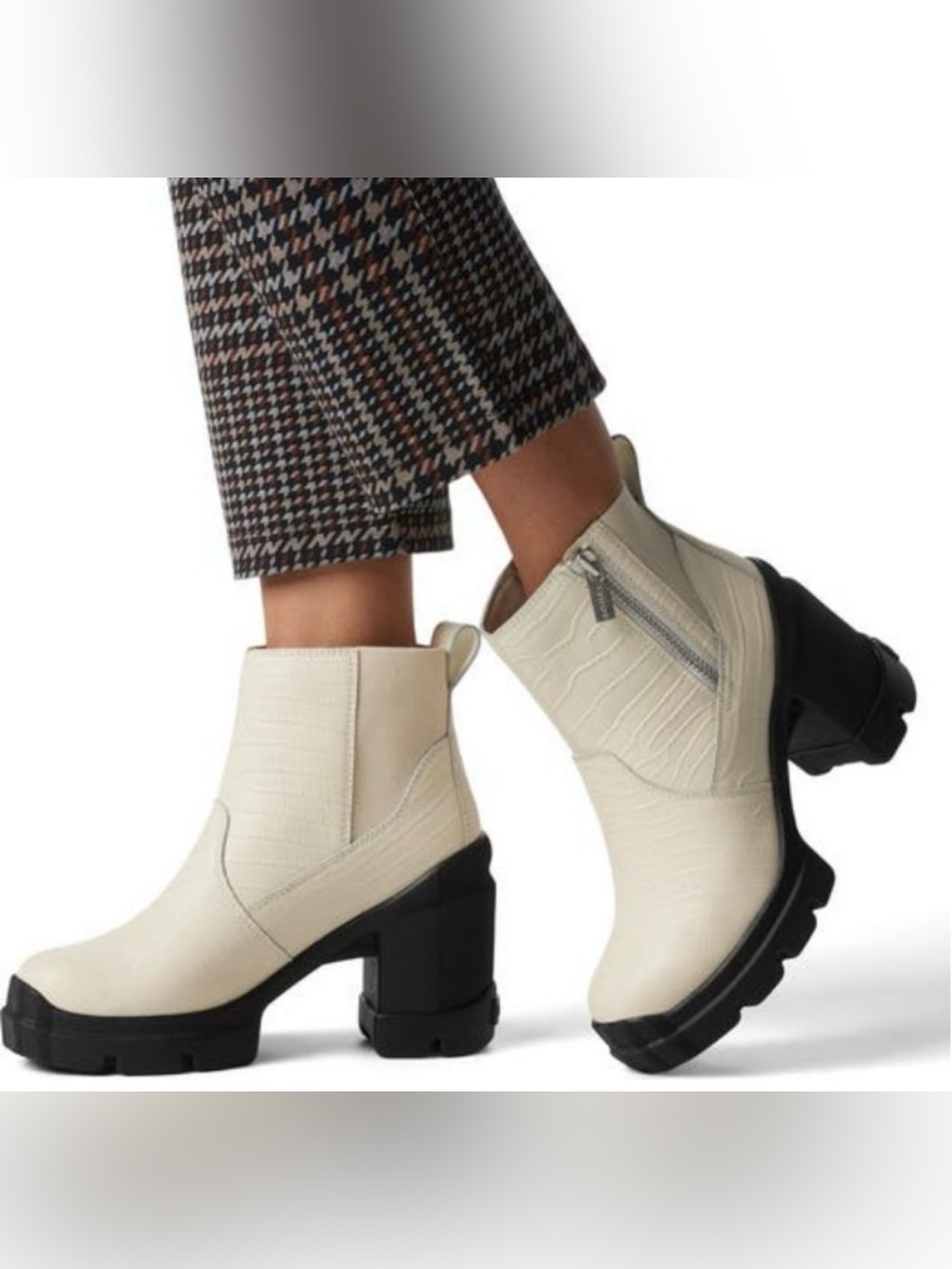 Sorel Caribou Chunky-Heel Ankle Booties with Side Zip Size 10 NEW